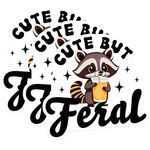 (3 Pack) Raccoon Laptop Decals - Cute But Feral - Animal Decal - 3 Inches On Longest Side - Easy Peel & Apply - Made in USA - 3MCS2189