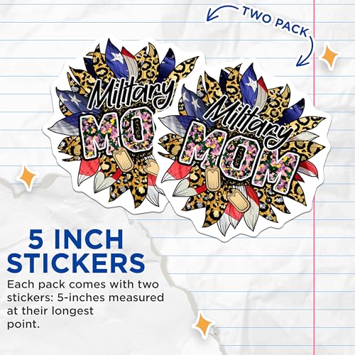 (2 Pack) Military Mom Stickers - Patriotic Mom Decal - Army Mom Decal - 5" On Longest Side - Sticks to Smooth Flat Surfaces - Made in USA - BMCS5678