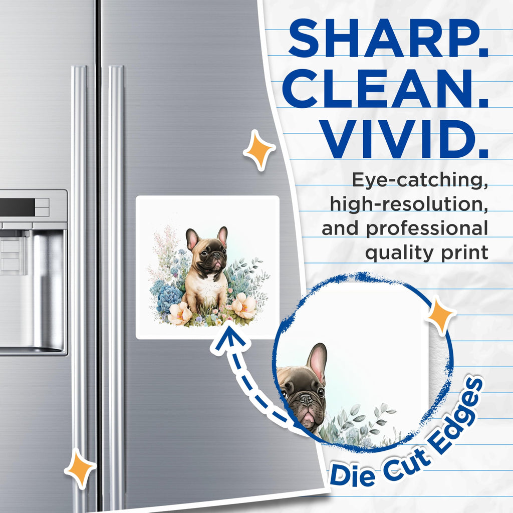 (2 Pack) French Bulldog Magnets - Floral Dog Decor - Cute Puppy Fridge Decor - 5" On Longest Side - Premium Magnet - for Cars, Refrigerators, Toolboxes, Lockers - Made in USA - MAG15323