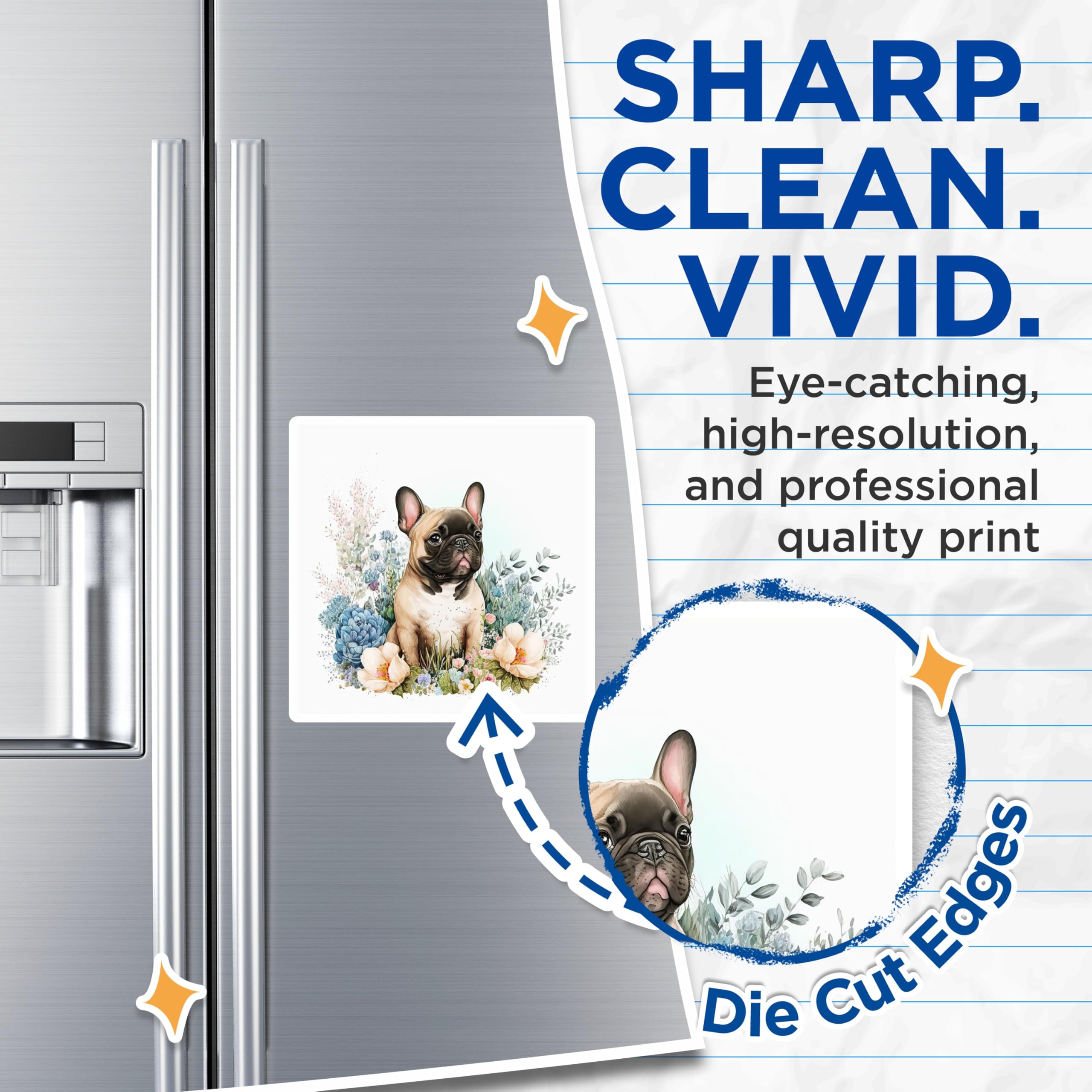 (2 Pack) French Bulldog Magnets - Floral Dog Decor - Cute Puppy Fridge Decor - 5" On Longest Side - Premium Magnet - for Cars, Refrigerators, Toolboxes, Lockers - Made in USA - MAG15323