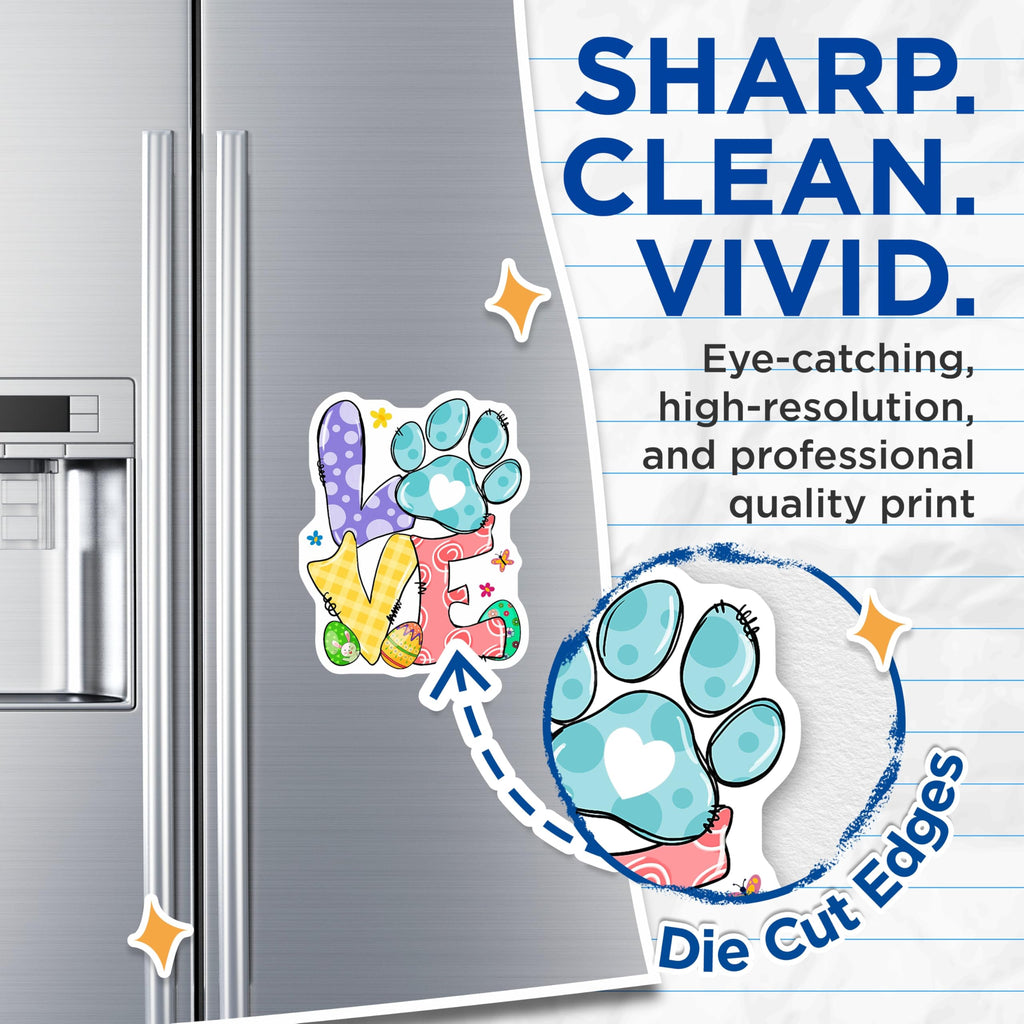 (2 Pack) Love Paw Print Magnets - Whimsical Easter Bunny Decor - Animal Lover Fridge Locker Accessories - 5 Inches On Longest Side - Thick Durable Magnet - Made in USA - MAG26464