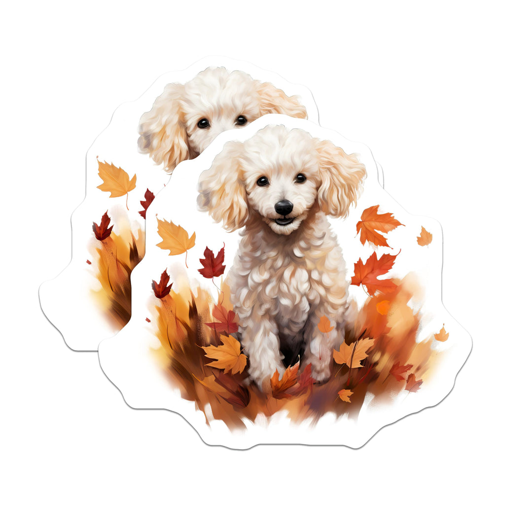 (2 Pack) Poodle Puppy Magnets - Autumn Leaves Decor - Pet Lover Refrigerator - 5 Inches On Longest Side - Thick Durable Magnet - Made in USA - MAG29614