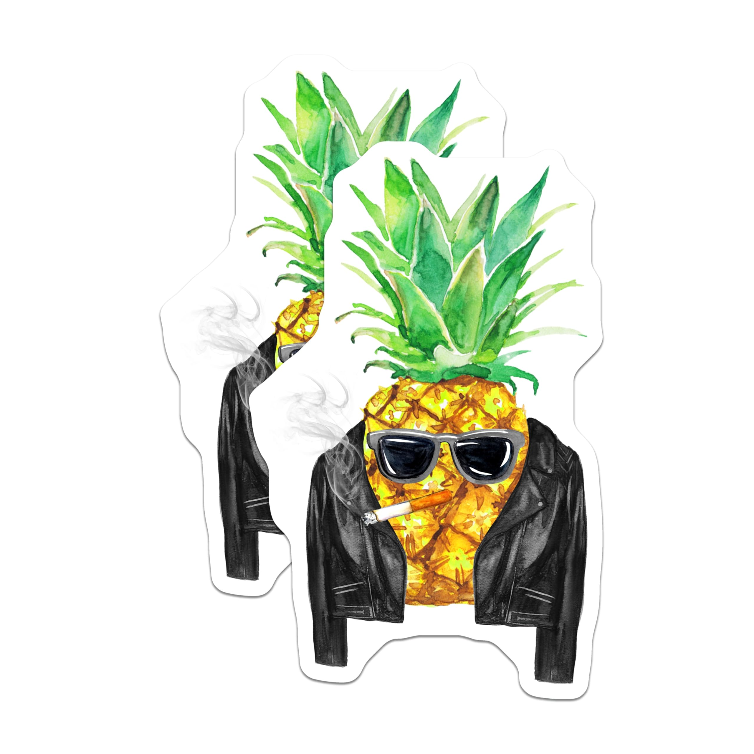 (2 Pack) Pineapple Cool Magnets - Smoking Pineapple - Rocker Pineapple Illustration - 5" On Longest Side - Premium Magnet - for Cars, Refrigerators, Toolboxes, Lockers - Made in USA - MAG16760