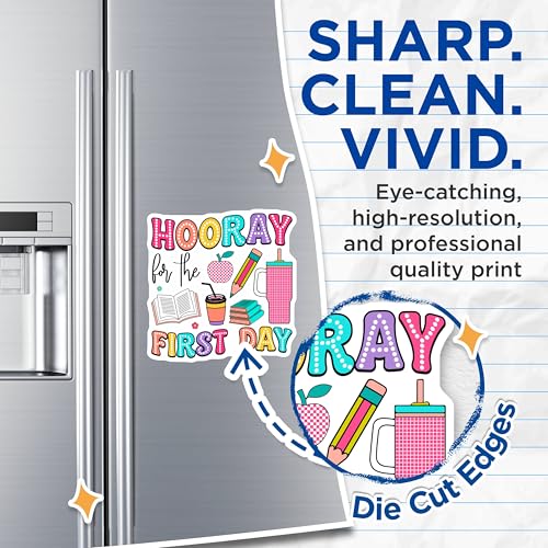 (2 Pack) Hooray for The First Day Magnets Magnets - Teacher Classroom Decor - Back to School Supplies - 5" On Longest Side - Made in USA - Sticks to Refrigerators & Metal Surfaces - MAG9124