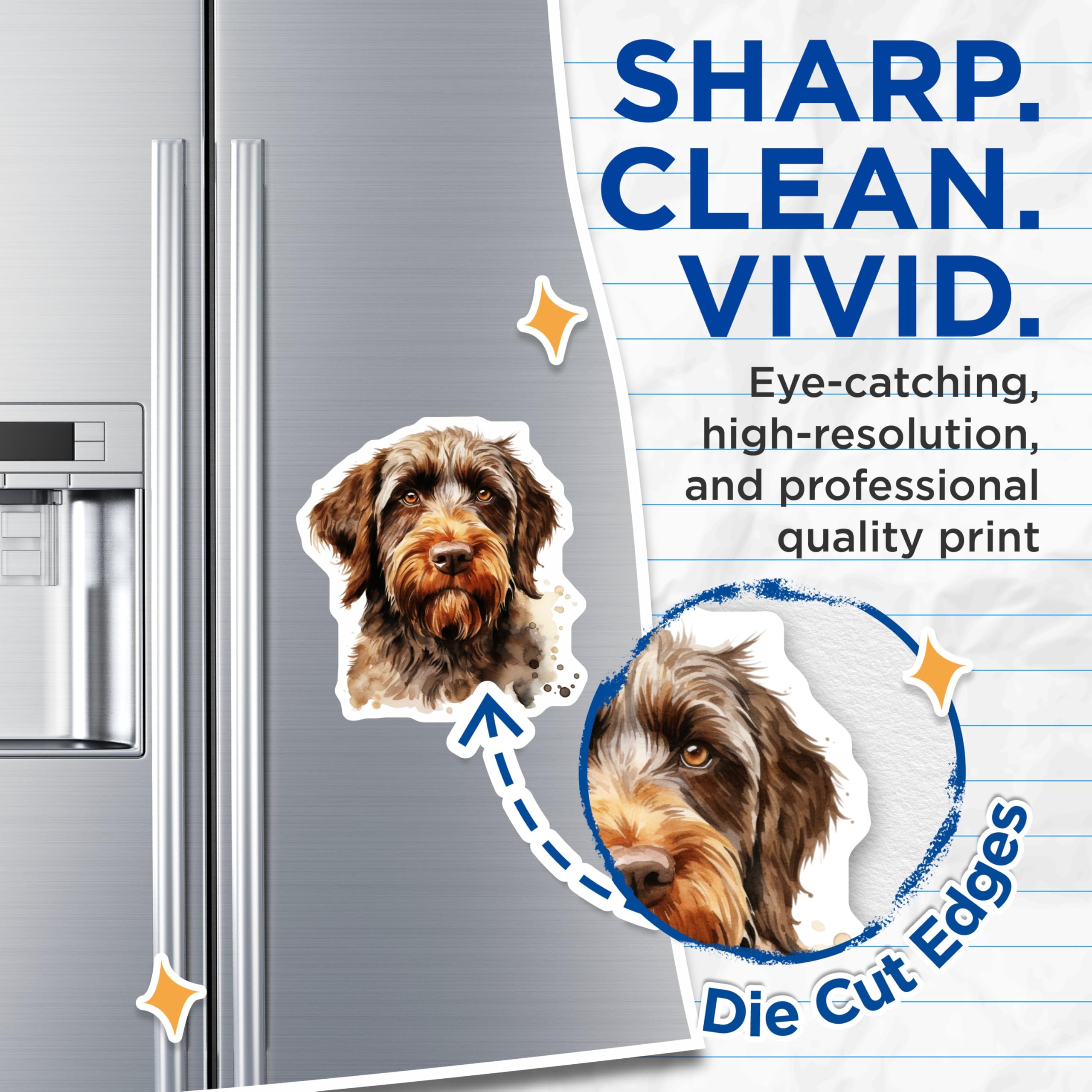 (2 Pack) German Wirehaired Pointer Magnets - Dog Lover Decor - Pet Breed Art Display - 5 Inches On Longest Side - Thick Durable Magnet - Made in USA - MAG24352