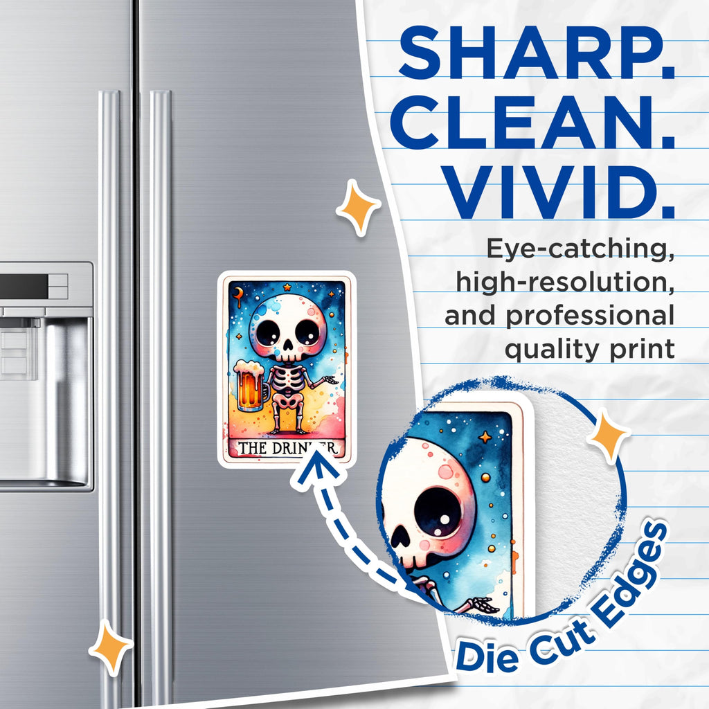 (2 Pack) Tarot Card Magnets - The Drinker Skeleton Art - Beer Lover Fridge Magnets- 5" On Longest Side - Sticks to Smooth Flat Surfaces - Made in USA - MAG11415