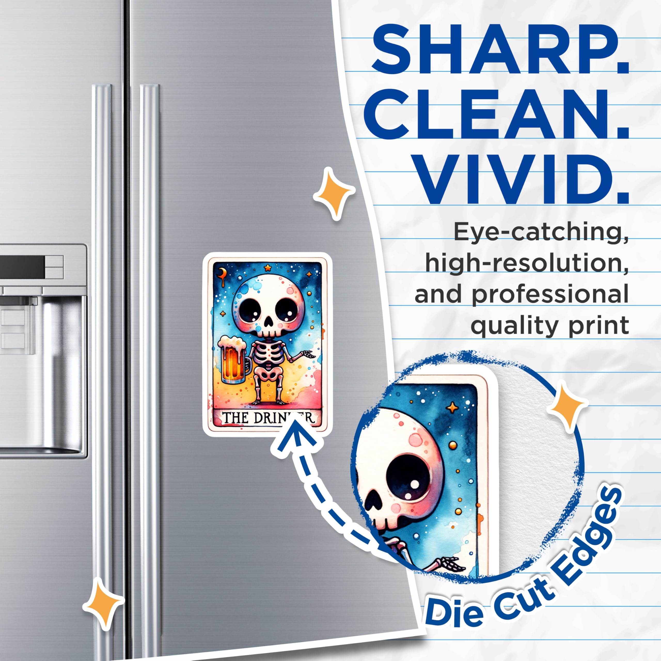 (2 Pack) Tarot Card Magnets - The Drinker Skeleton Art - Beer Lover Fridge Magnets- 5" On Longest Side - Sticks to Smooth Flat Surfaces - Made in USA - MAG11415