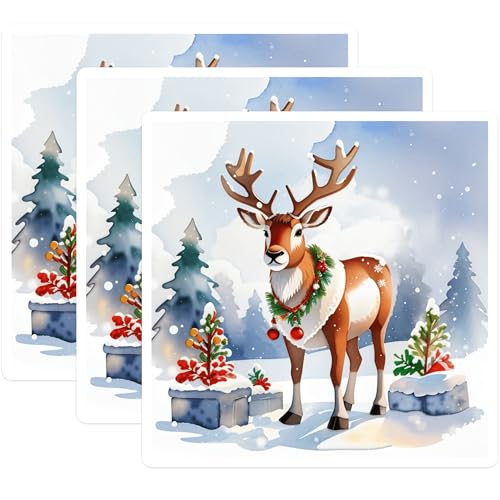 (3 Pack) Christmas Reindeer Decals - Holiday Deer Stickers - Winter Decoration - 3 Inches On Longest Side - Easy Peel & Apply - Made in USA - 3MCS7470