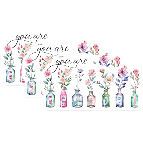 (3 Pack) Floral Vases Decals - Inspirational Words - Positive Affirmations - 3 Inches On Longest Side - Easy Peel & Apply - Made in USA - 3MCS7349