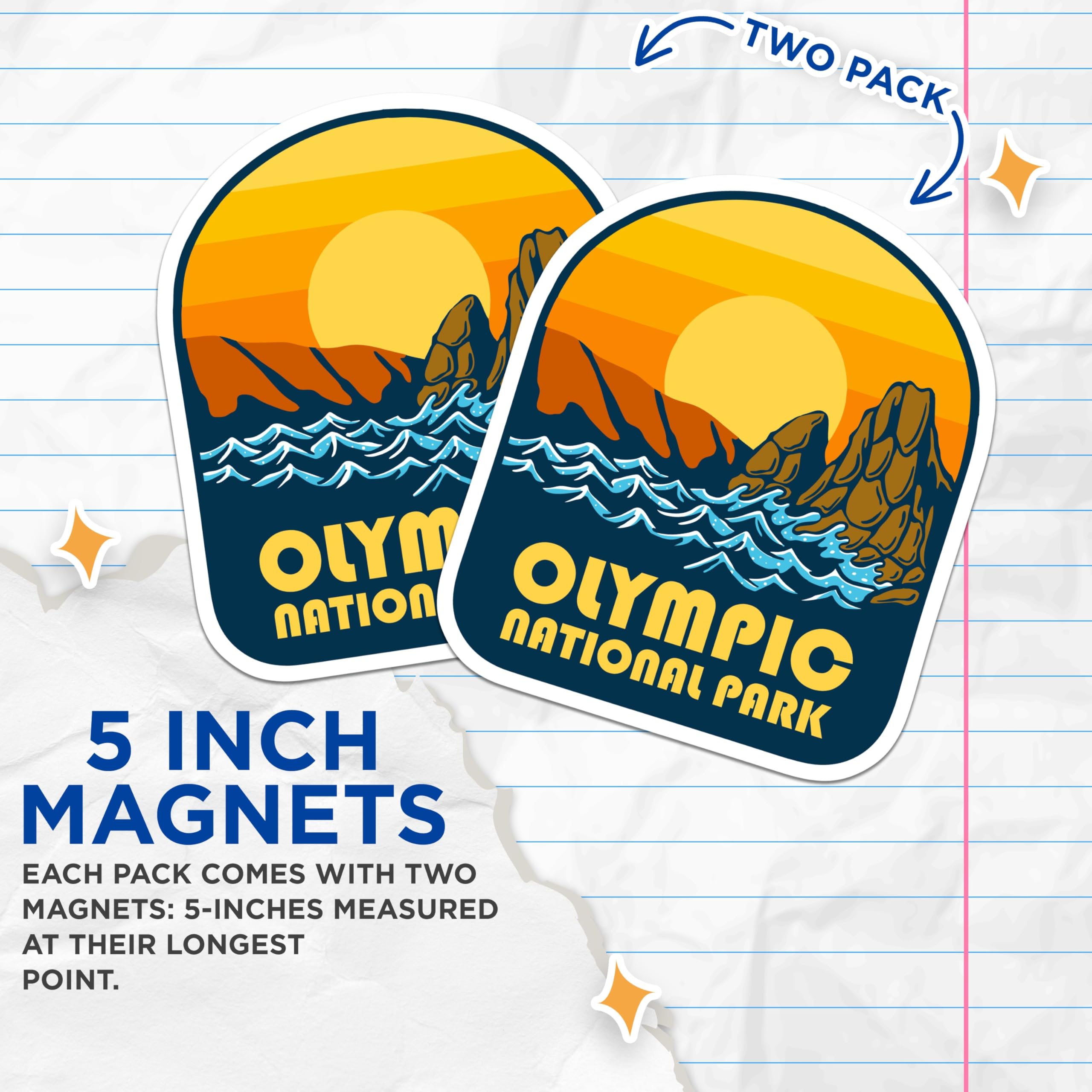 (2 Pack) Olympic National Park Magnets - Washington State Travel - Pacific Northwest Scenery - Vintage Park Art - 5 Inches On Longest Side - Thick Durable Magnet - Made in USA - MAG19005