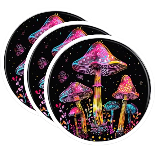 (3 Pack) Mushroom Decals - Colorful Fungi Stickers - Psychedelic Laptop Decals- 3 Inches On Longest Side - Easy Peel & Apply - Made in USA - 3MCS5299