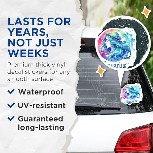 (2 Pack) Aquarius Stickers - Zodiac Sign - Astrology Colorful Decal - 5" On Longest Side - Sticks to Smooth Flat Surfaces - Made in USA - BMCS7015