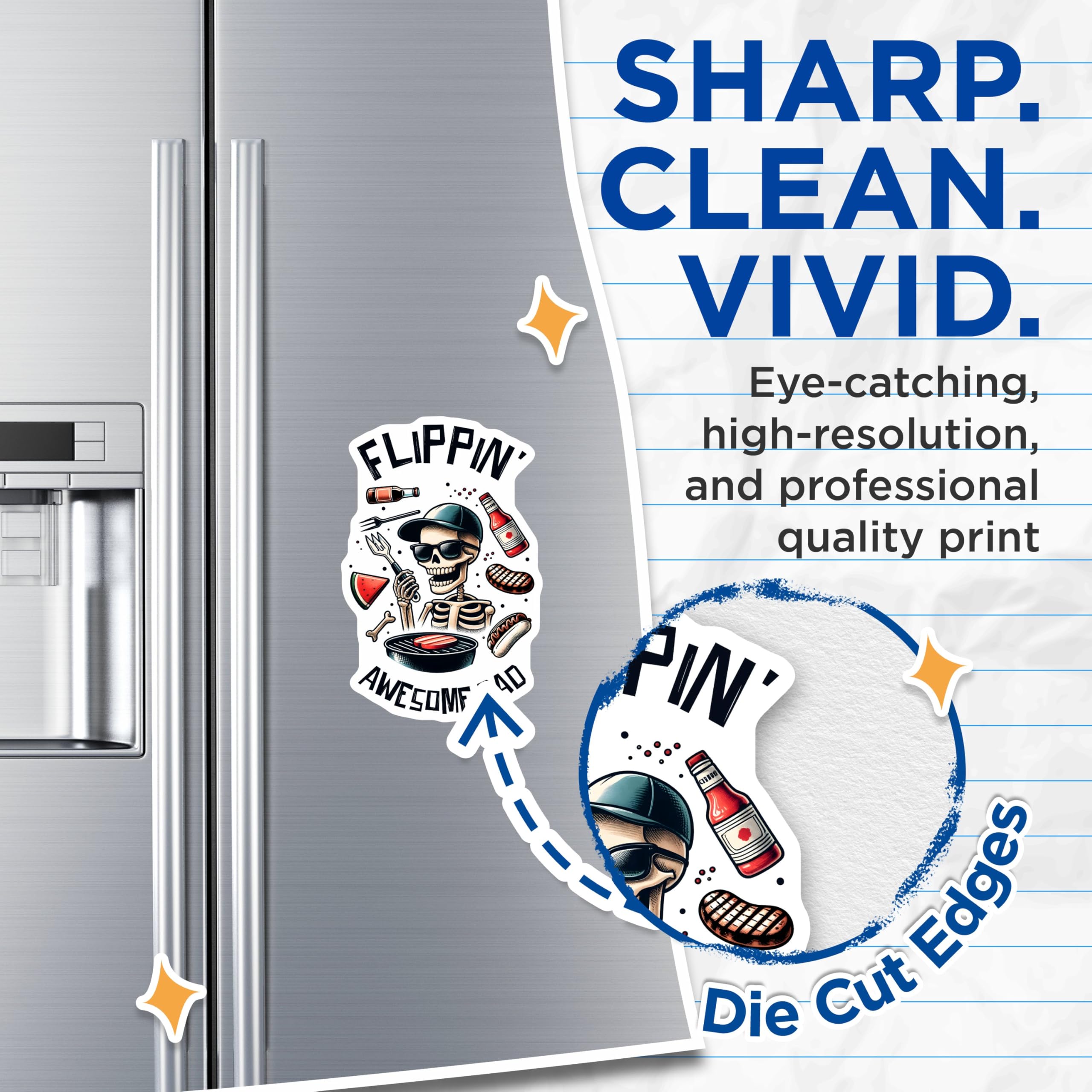 (2 Pack) Flippin' Awesome Dad Magnets - Funny Skeleton BBQ - 5" On Longest Side - for Cars, Fridges, Toolboxes - Made in USA - MAG7468