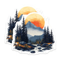 (2 Pack) Mountain Forest Magnets - Sunset River Scene - Nature Lover Decor - 5 Inches On Longest Side - Thick Durable Magnet - Made in USA - MAG25579
