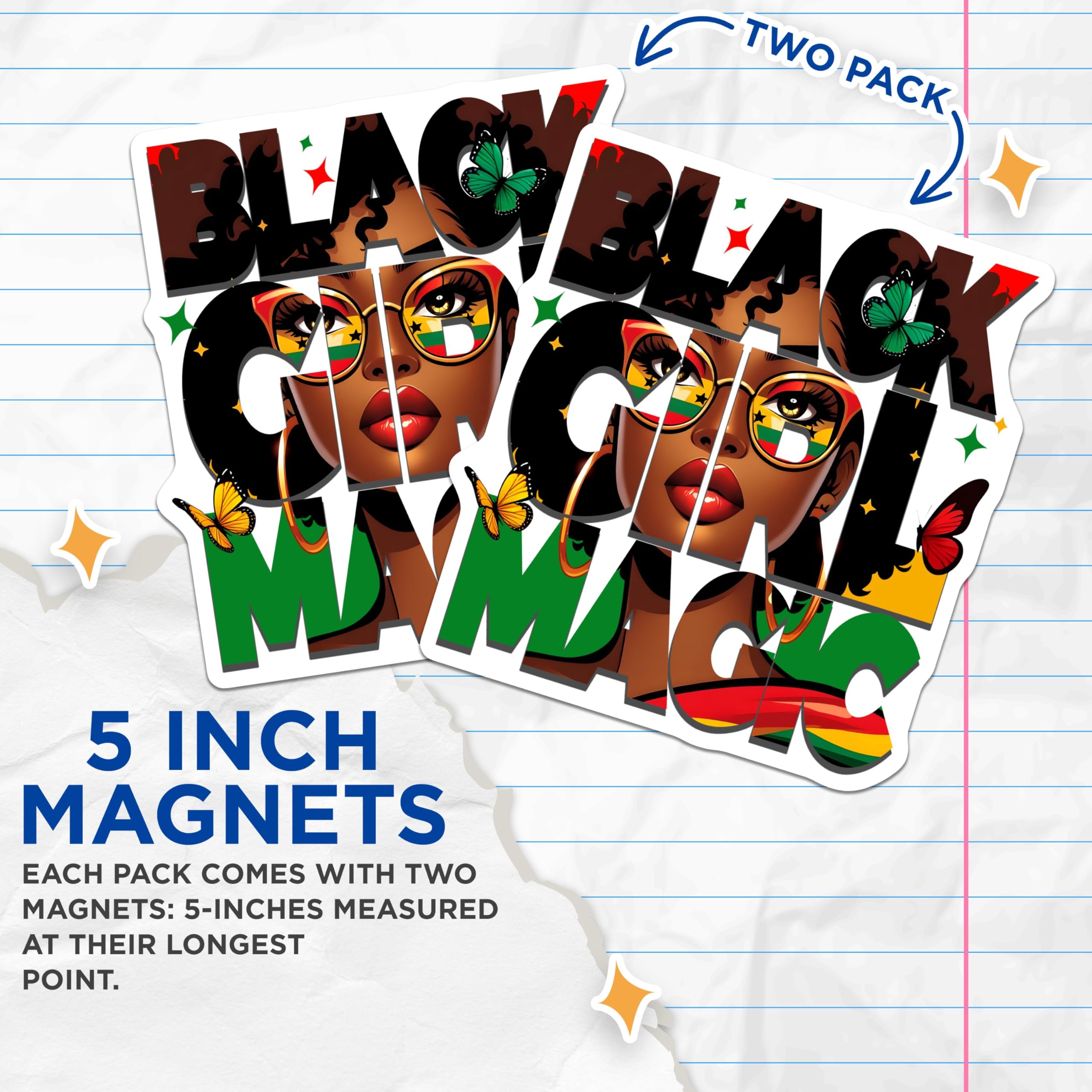 (2 Pack) Black Girl Magic Magnets - 5" On Longest Side - for Cars, Fridges, Toolboxes - Made in USA - MAG7360