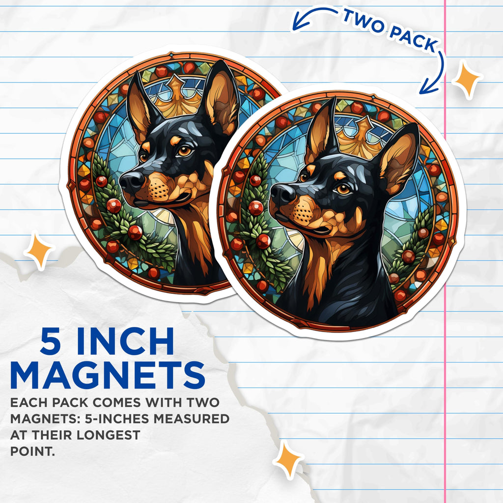 (2 Pack) Doberman Pinscher Magnets - Stained Glass Dog Art - Holiday Pet Decor Dog Lover - 5 Inches On Longest Side - Thick Durable Magnet - Made in USA - MAG30451