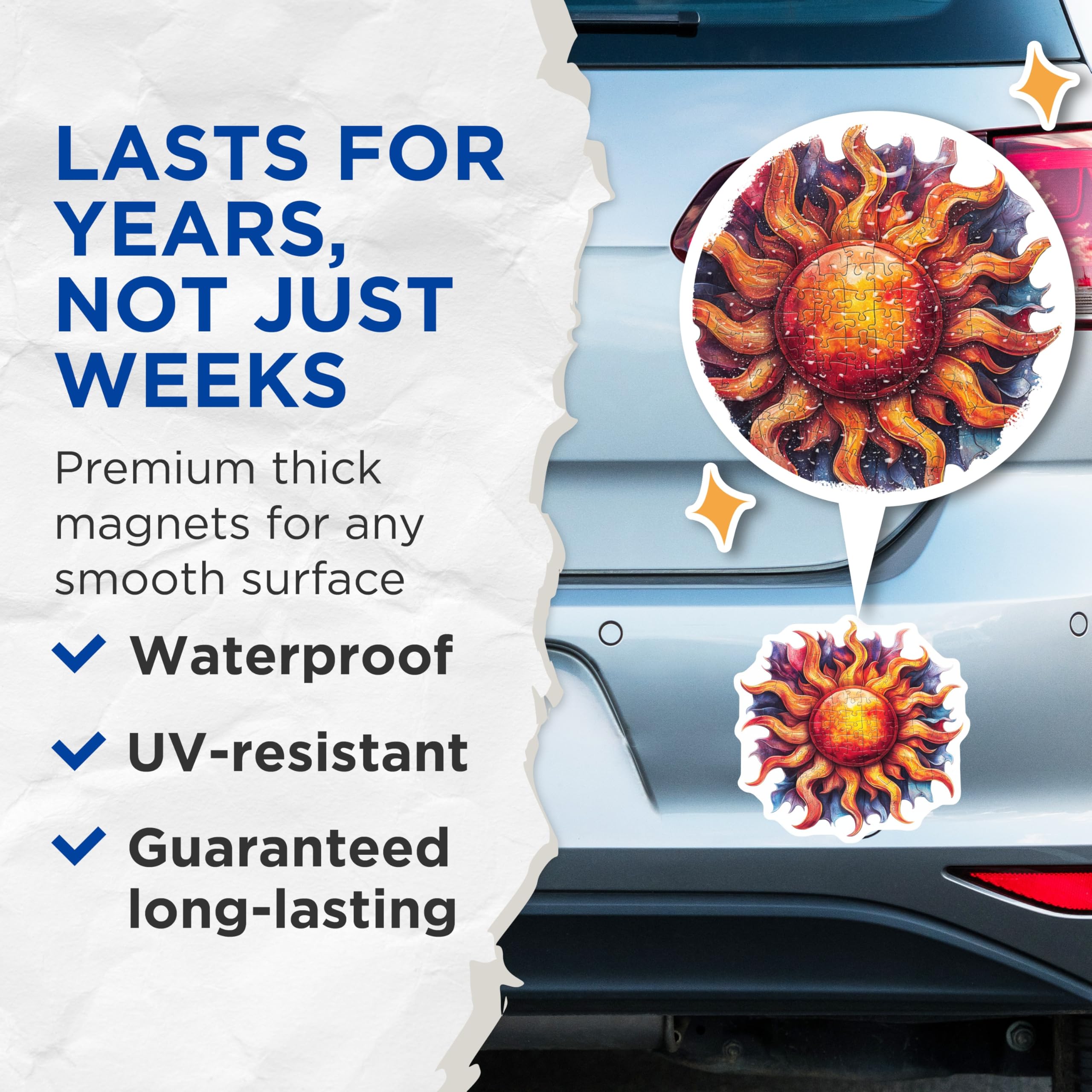 (2 Pack) Mystical Sun Magnets - Artistic Puzzle Design - Celestial Fridge Decor - 5 Inches On Longest Side - Thick Durable Magnet - Made in USA - MAG25970