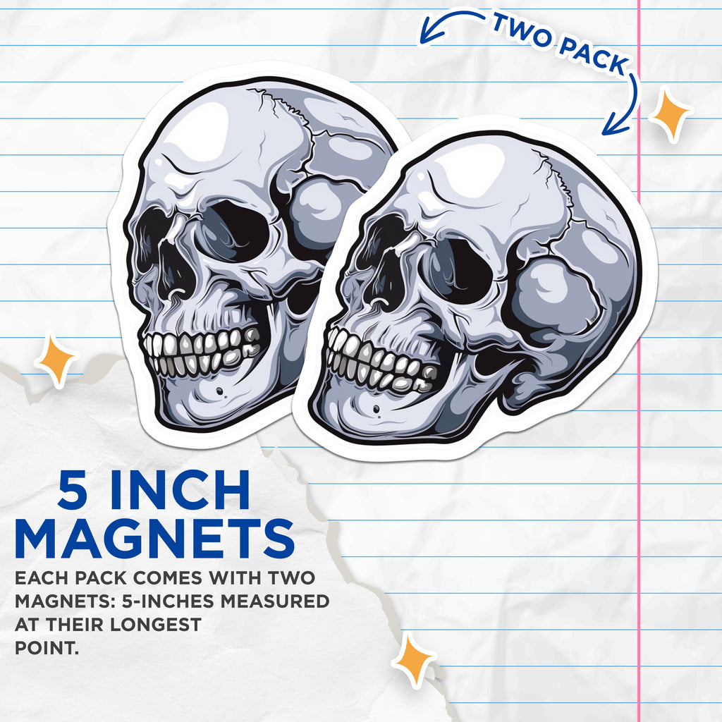 (2 Pack) Gothic Skull Magnets - Edgy Refrigerator Decor - Halloween Theme Locker Art - 5 Inches On Longest Side - Thick Durable Magnet - Made in USA - MAG39672