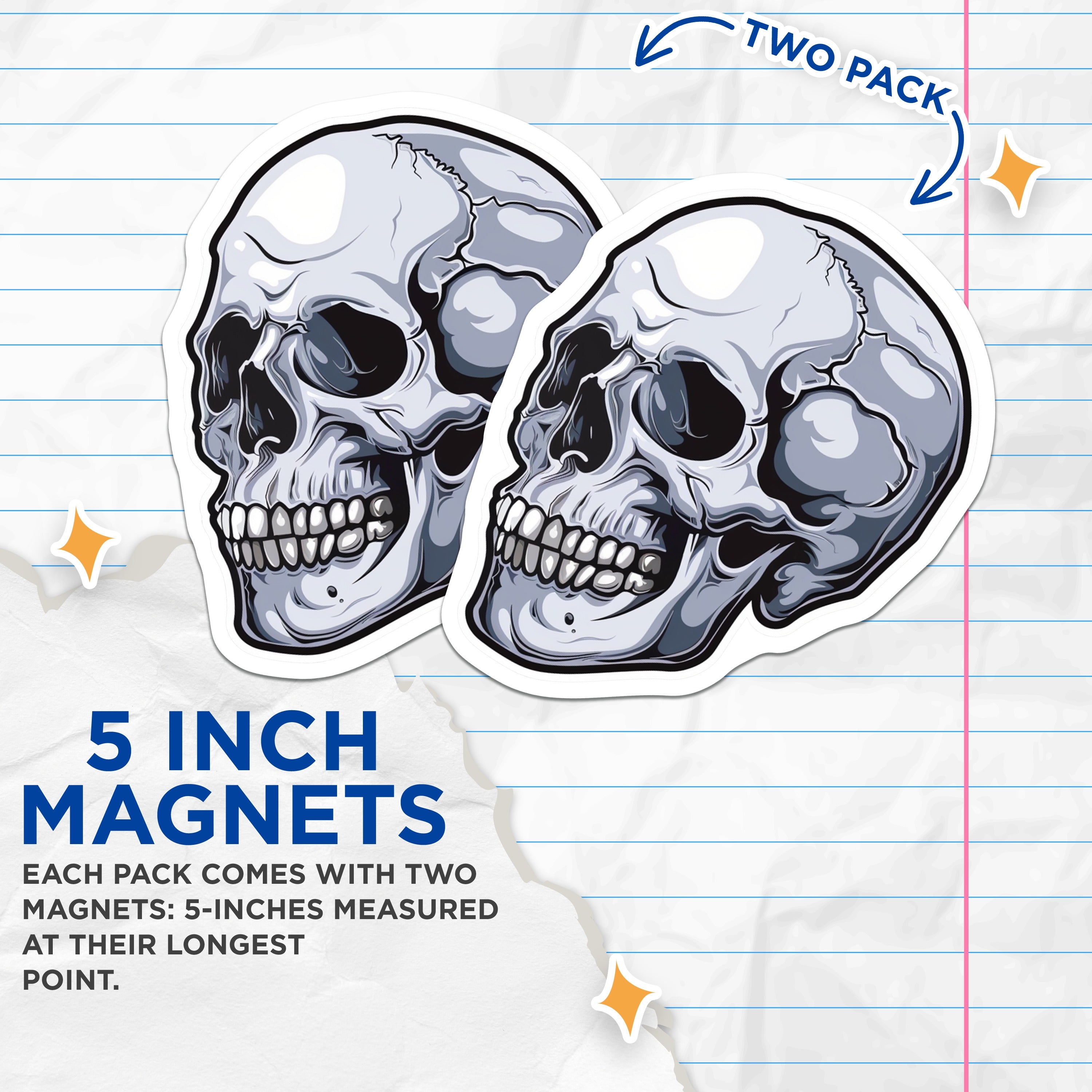 (2 Pack) Gothic Skull Magnets - Edgy Refrigerator Decor - Halloween Theme Locker Art - 5 Inches On Longest Side - Thick Durable Magnet - Made in USA - MAG39672