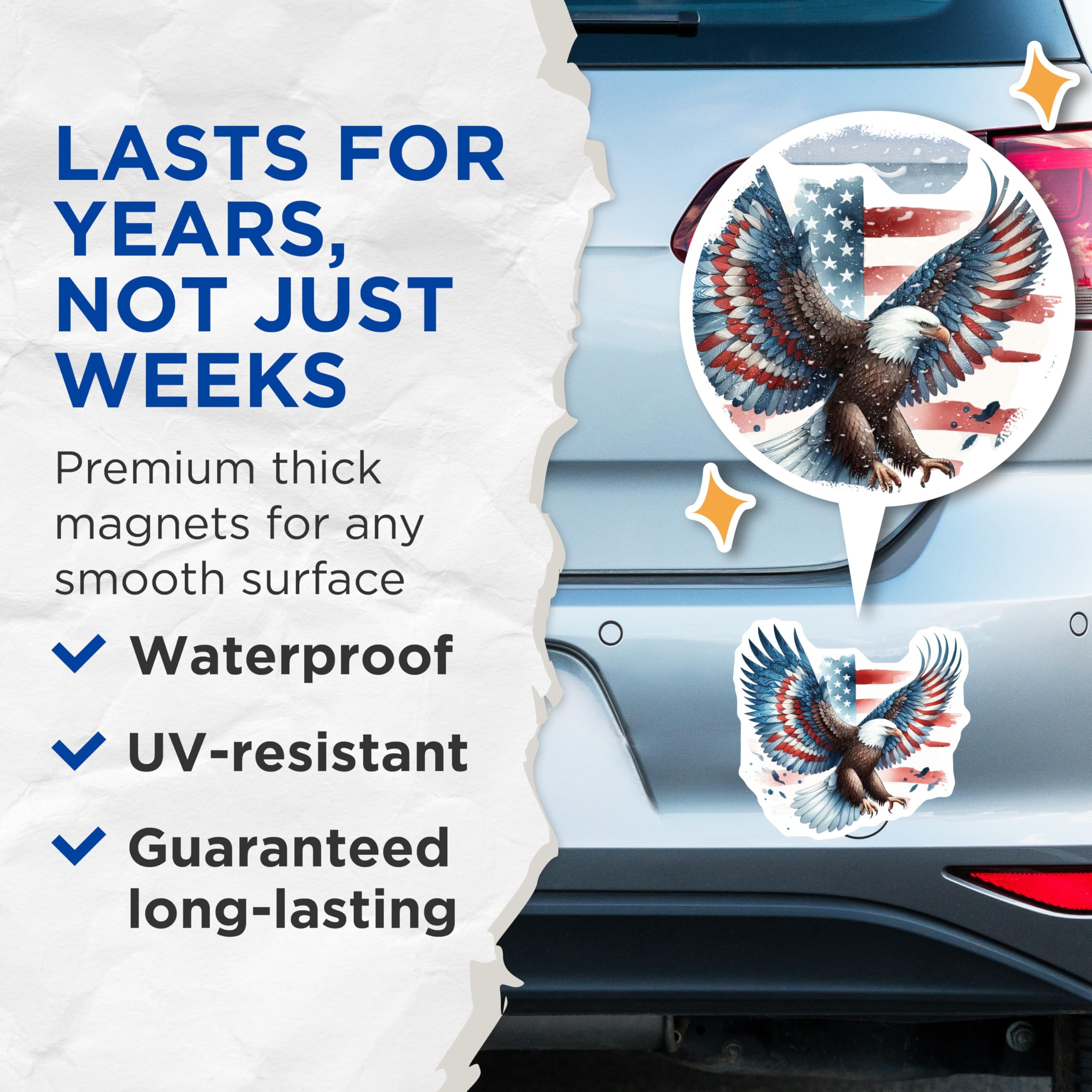 (2 Pack) Bald Eagle Magnets - American Flag Art - Patriotic USA Decor - 5 Inches On Longest Side - Thick Durable Magnet - Made in USA - MAG23005