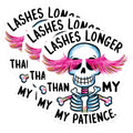 (3 Pack) Funny Skeleton Decals - Lashes Longer - Sarcastic Stickers - 3 Inches On Longest Side - Easy Peel & Apply - Made in USA - 3MCS2568