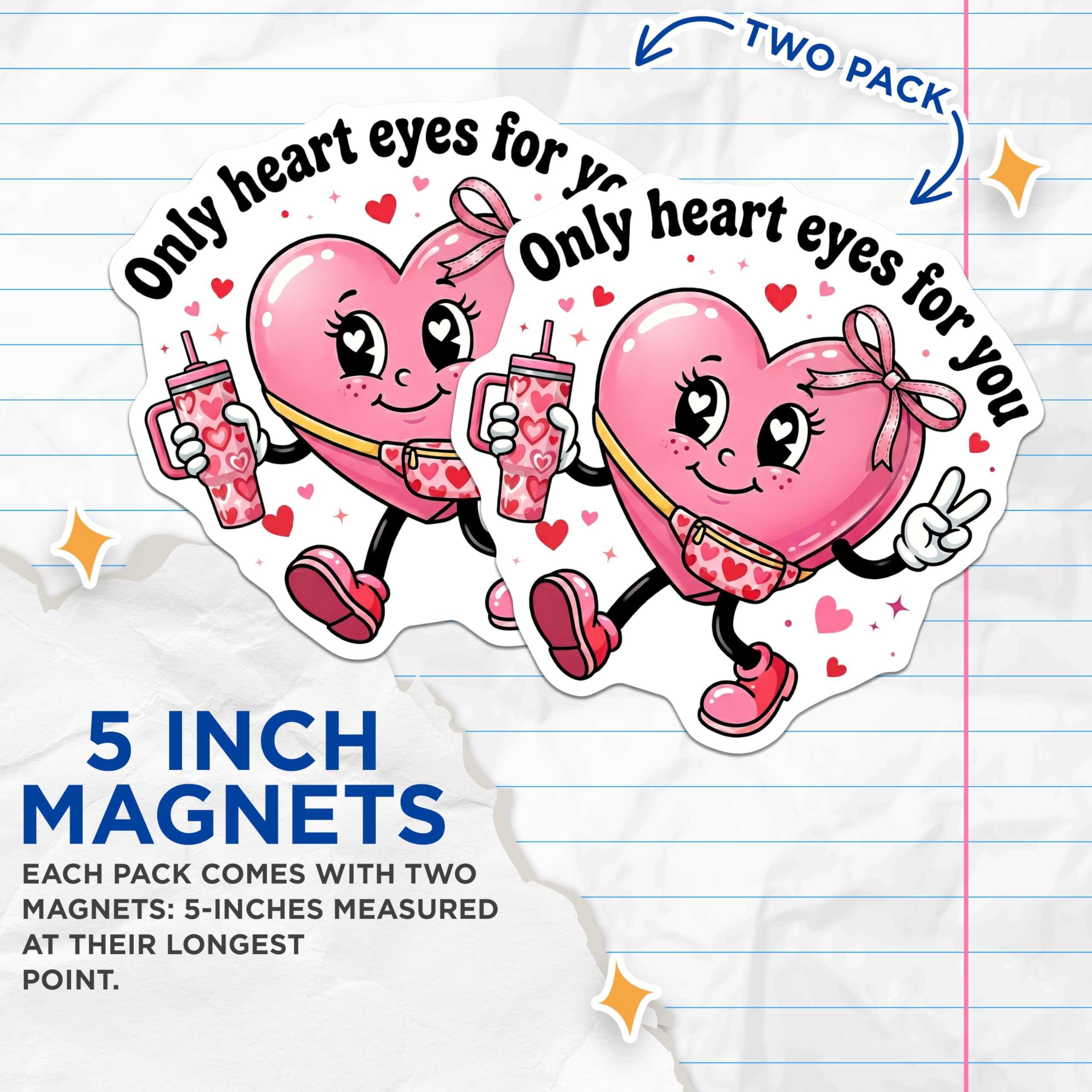 (2 Pack) Heart Eyes Magnets - Valentines Magnet - Kawaii Magnet - 5" On Longest Side - Premium Magnet - for Cars, Refrigerators, Toolboxes, Lockers - Made in USA - MAG15429