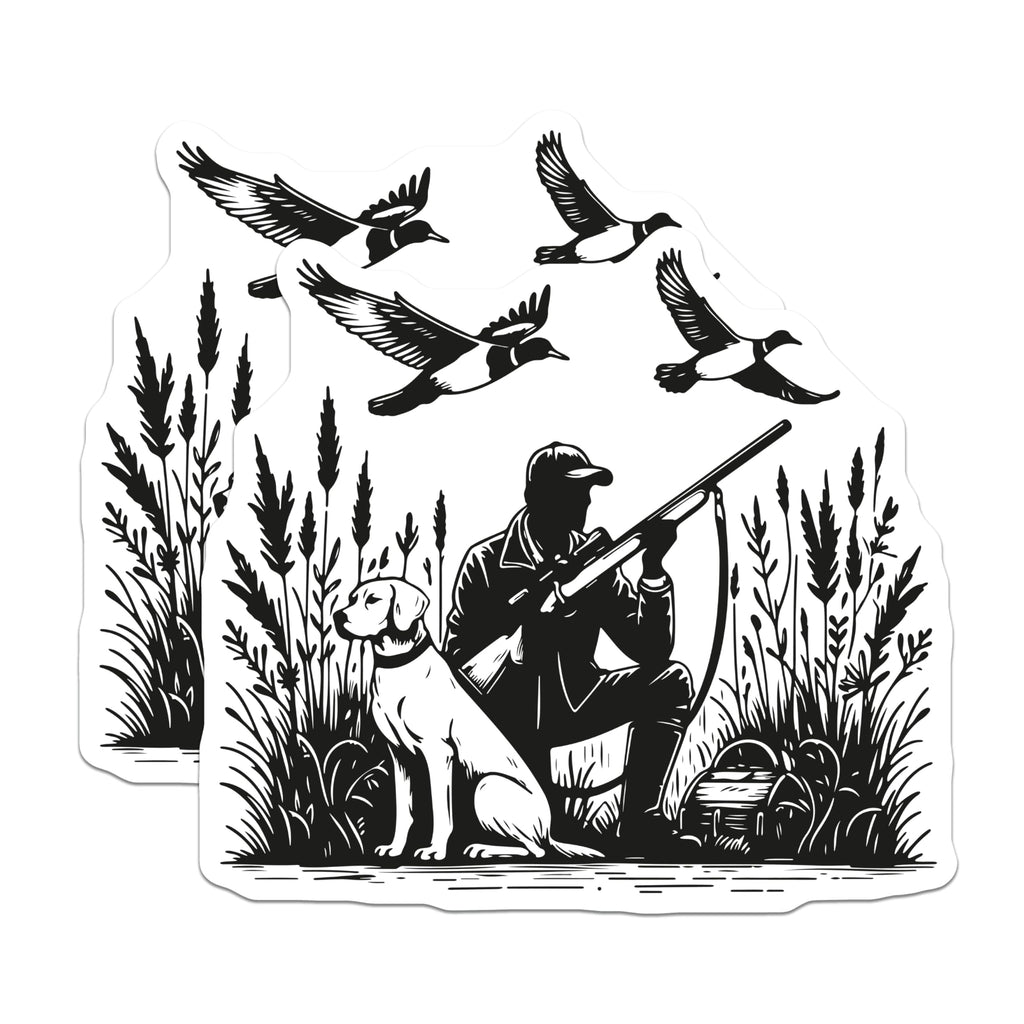 (2 Pack) Duck Hunting Magnets - Hunter Retriever Dog Silhouette - Flying Waterfowl Sportsman Scene Refrigerator Magnet Set - 5 Inches On Longest Side - Thick Durable Magnet - Made in USA - MAG20840