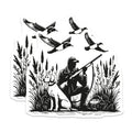 (2 Pack) Duck Hunting Magnets - Hunter Retriever Dog Silhouette - Flying Waterfowl Sportsman Scene Refrigerator Magnet Set - 5 Inches On Longest Side - Thick Durable Magnet - Made in USA - MAG20840