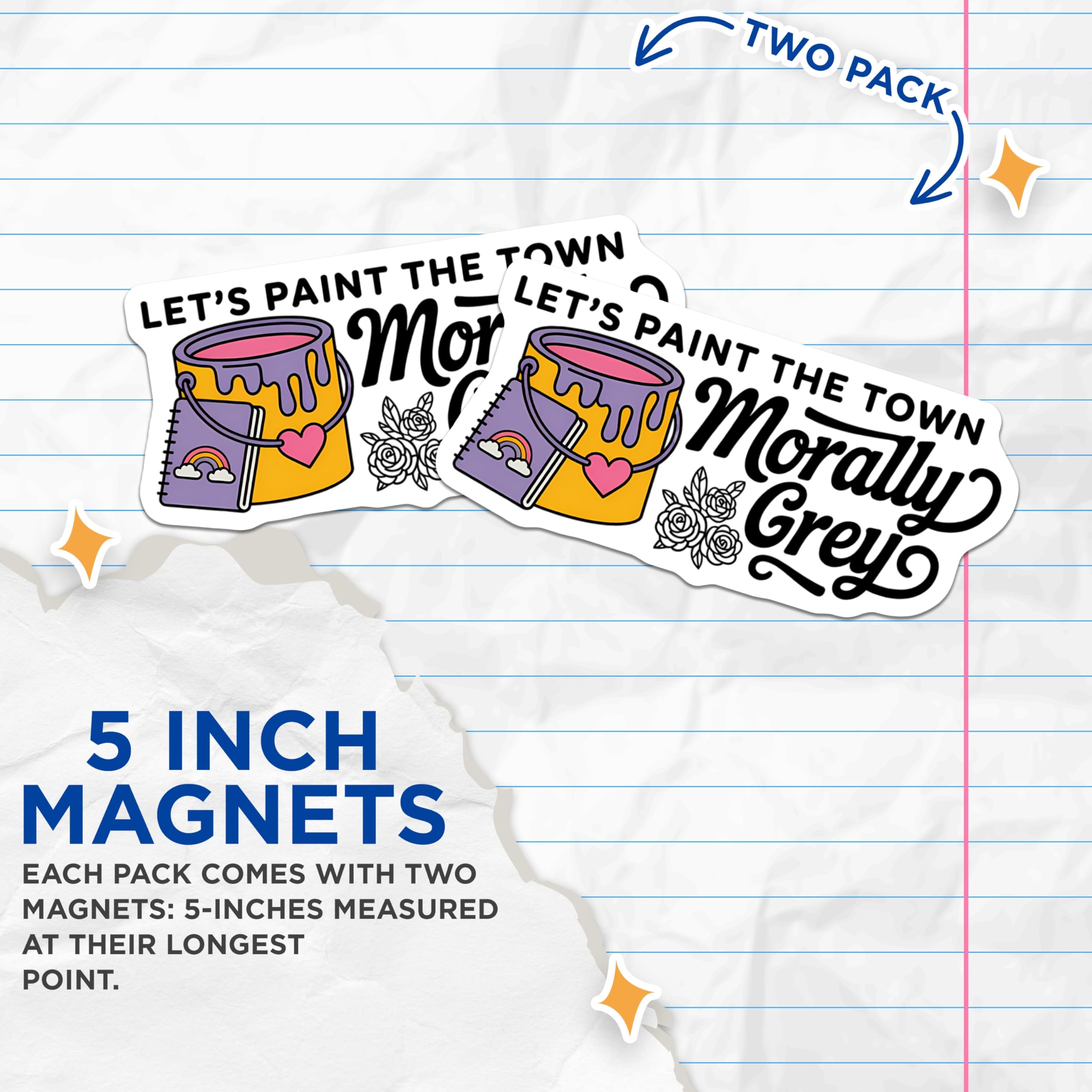 (2 Pack) Paint The Town Morally Grey Magnets - Artistic Expression Decor - Unique Kitchen Appliance Art - 5 Inches On Longest Side - Thick Durable Magnet - Made in USA - MAG22241