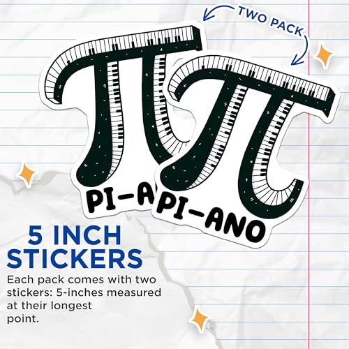 (2 Pack) Funny Pi Ano Stickers - Nerdy Musician - Novelty Geek Math - 5" On Longest Side - Sticks to Smooth Flat Surfaces - Made in USA - BMCS8163