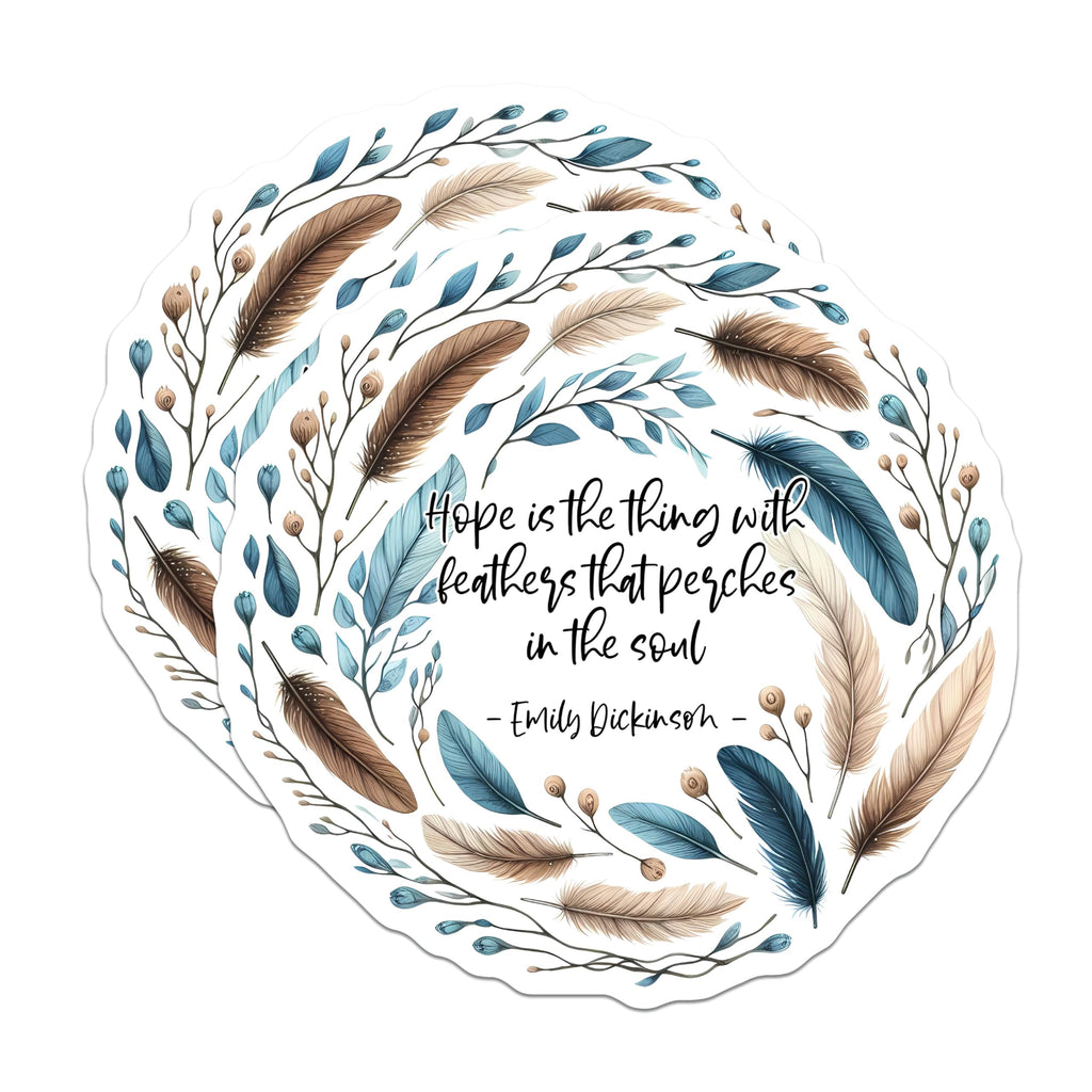 (2 Pack) Inspirational Quote Stickers - Emily Dickinson - Feather Design - 5" On Longest Side - Sticks to Smooth Flat Surfaces - Made in USA - BMCS7552