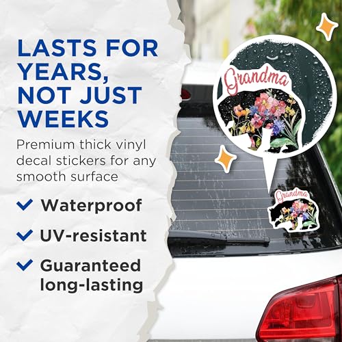 (2 Pack) Grandma Floral Bear Stickers - Unique Flower Bear Art - Nature Inspired Design Stickers - 5" On Longest Side - Sticks to Smooth Flat Surfaces - Made in USA - BMCS5783
