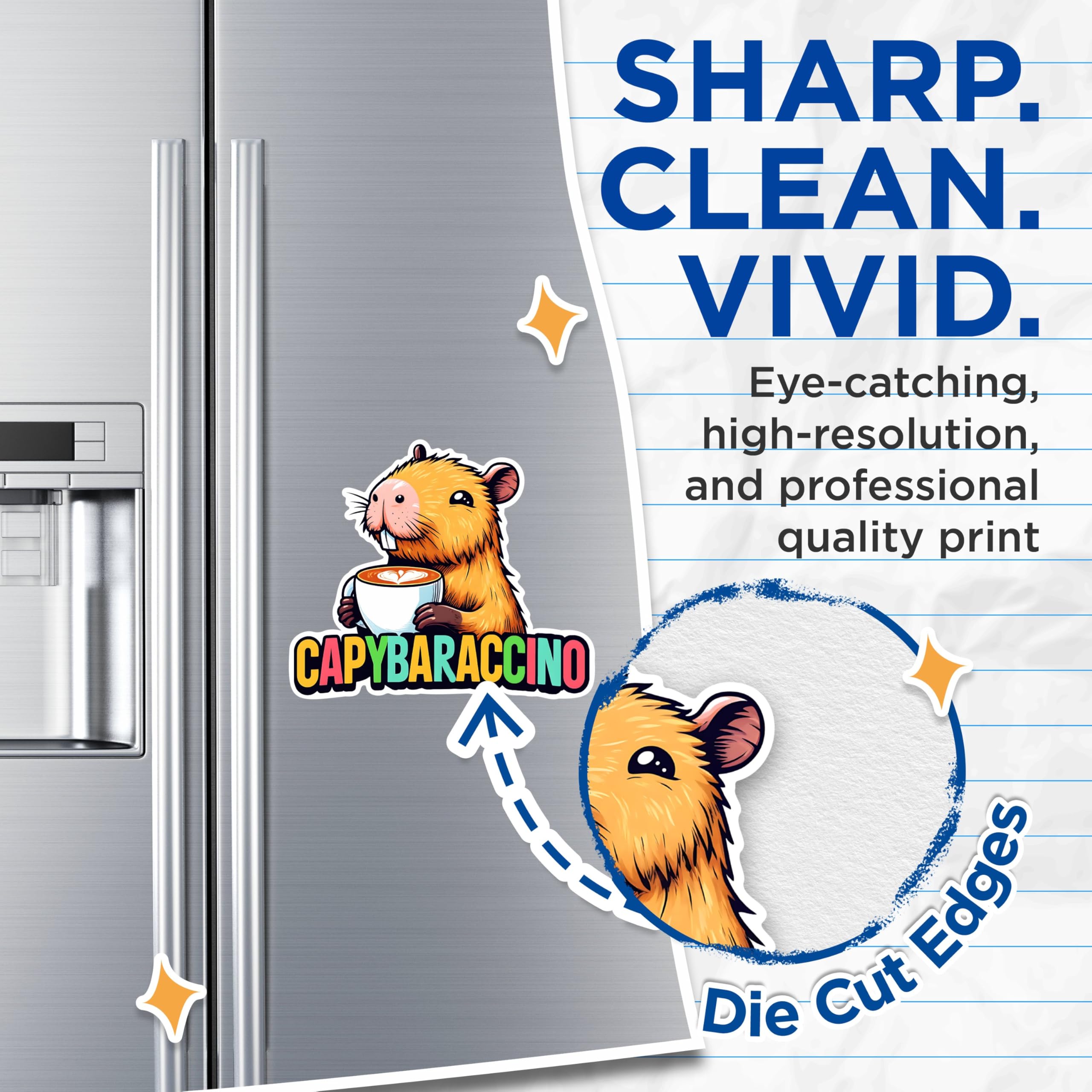 (2 Pack) Capybaraccino Coffee Magnets - Cute Capybara Magnets - Fun Animal Magnets for Fridge - Cartoon Coffee Lovers Magnets- 5" On Longest Side - for Fridges, Toolboxes, Cars - Made in USA - MAG2665