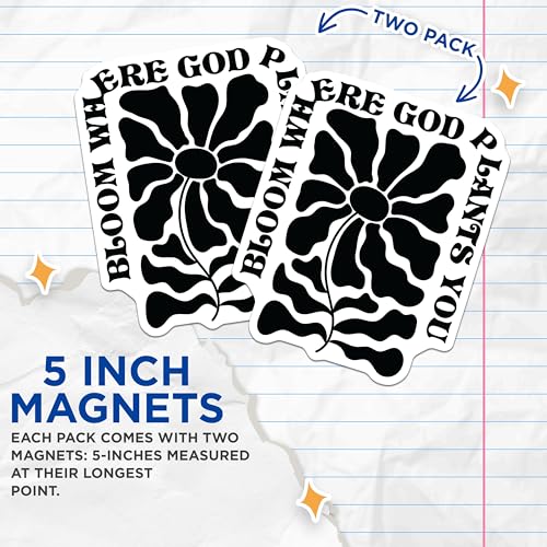 (2 Pack) Bloom Where God Plants You Magnets - Inspirational Quotes Magnets - Motivational Flower Magnets - 5" On Longest Side - for Cars, Refrigerators, Toolboxes, Lockers - Made in USA BMCS3098