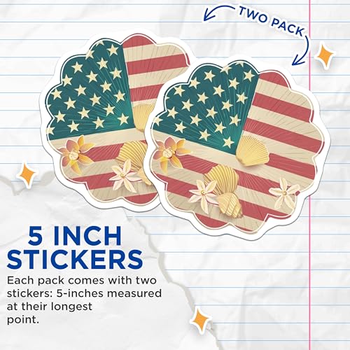 (2 Pack) American Flag Patriotic Stickers - Summer Theme Decals - 5" On Longest Side - Sticks to Smooth Flat Surfaces - Made in USA - BMCS8968 - BMCS8968