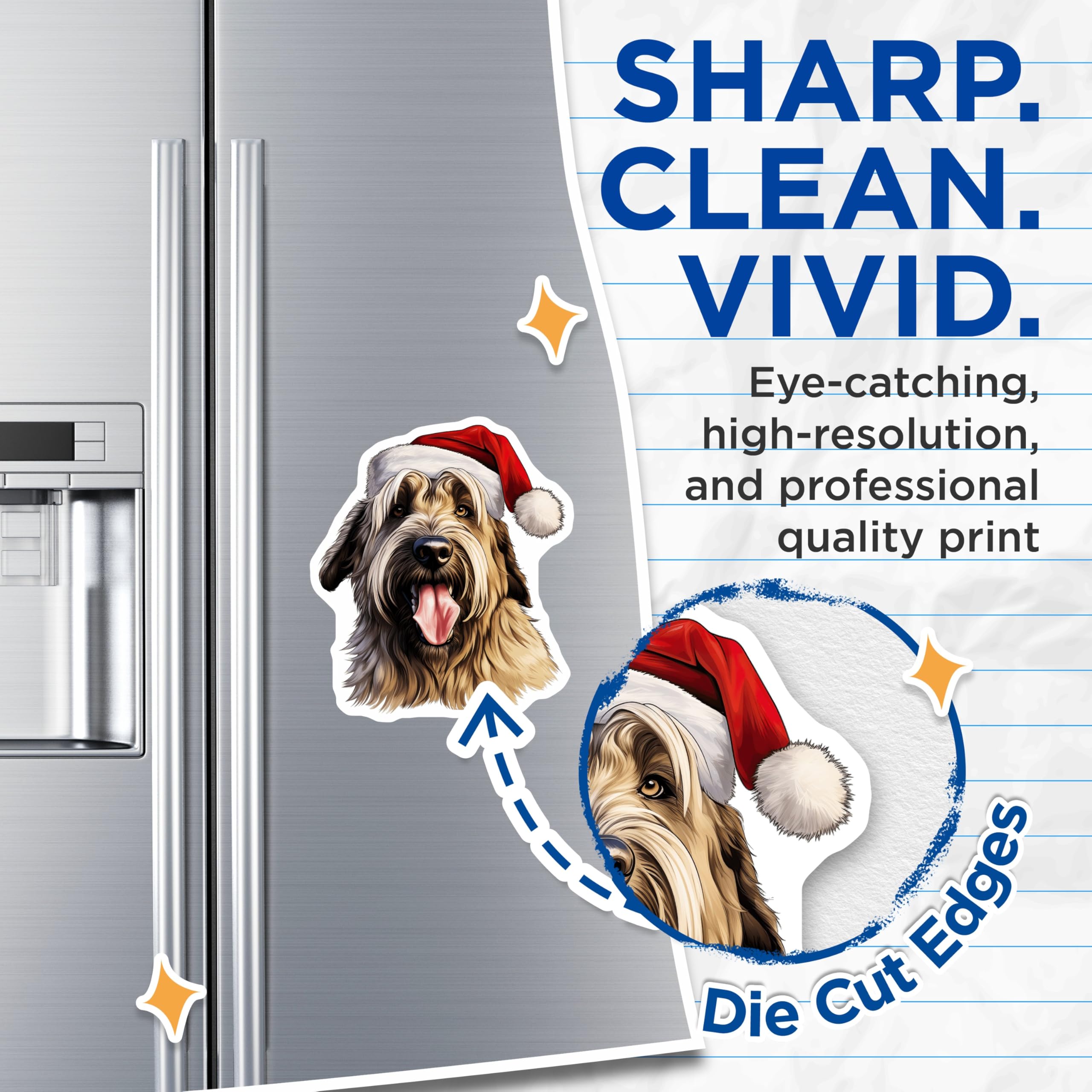 (2 Pack) Christmas Dog Magnets - Santa Hat Pet Decor - Holiday Refrigerator Animal Kitchen - 5 Inches On Longest Side - Thick Durable Magnet - Made in USA - MAG27181