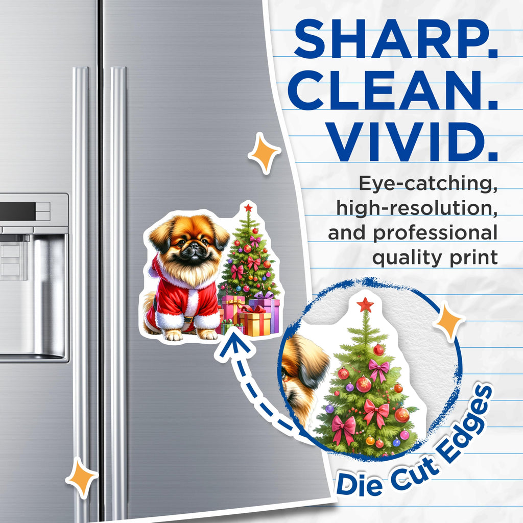 (2 Pack) Adorable Pekingese Santa Magnets - Festive Christmas Dog Decor - Holiday Refrigerator Magnets - 5 Inches On Longest Side - Thick Durable Magnet - Made in USA - MAG23860