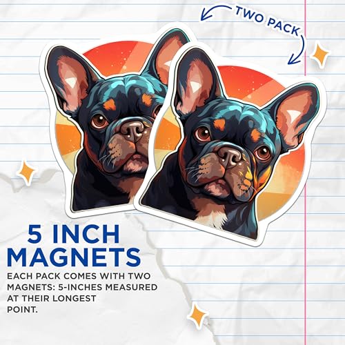 (2 Pack) French Bulldog Magnets - Dog Lover Fridge - Cute Pet Magnets for Home or Office - 5" On Longest Side - for Cars, Fridges, Toolboxes - Made in USA - MAG3943
