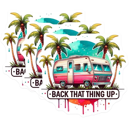 (3 Pack) RV Camper Van Decals - Back That Thing Up - Summer Beach Decal- 3 Inches On Longest Side - Easy Peel & Apply - Made in USA - 3MCS5190