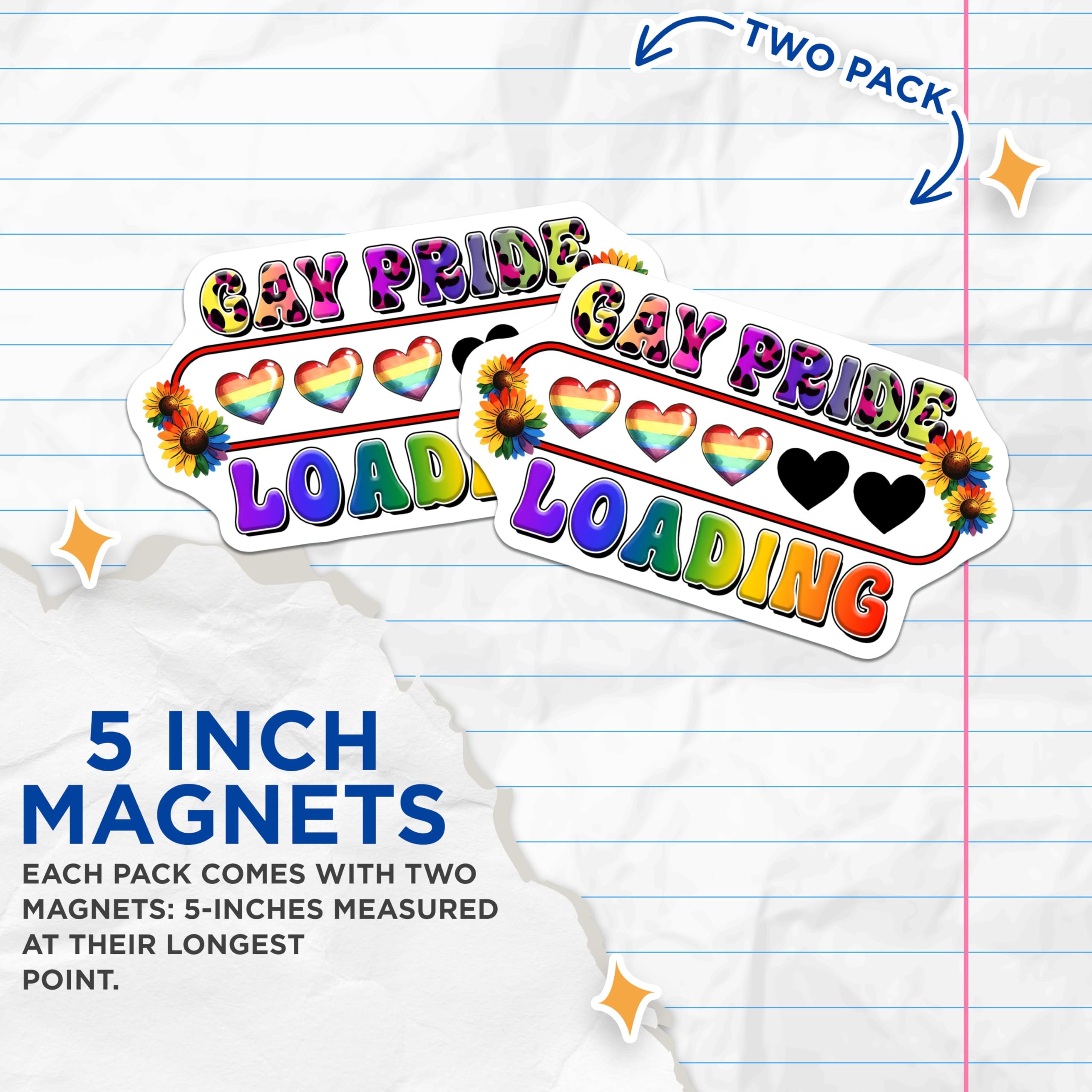 (2 Pack) Gay Pride Loading Magnets - Pride Month Decorations - Rainbow Flower Accents - 5" On Longest Side - for Cars, Fridges, Toolboxes - Made in USA - MAG8292