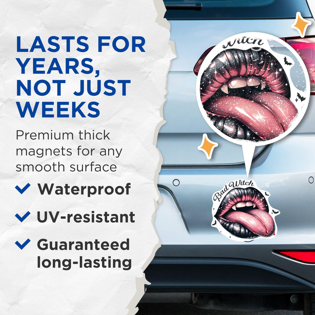 (2 Pack) Bad Witch Magnets - Witchy Halloween Vibes - Juicy Lips Magnet - 5 Inches On Longest Side - Premium Magnet - for Cars, Refrigerators, Toolboxes - Made in USA - MAG1995