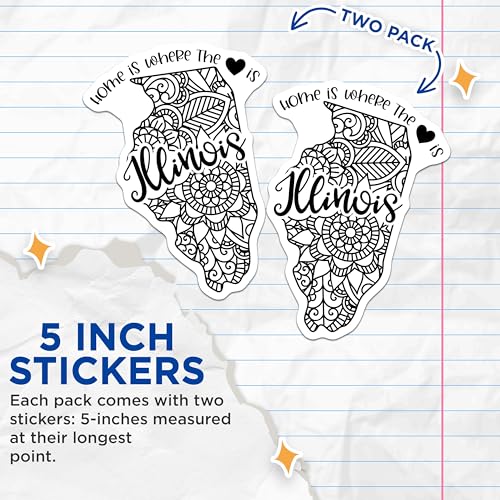 (2 Pack) Home is Where The Heart is Stickers - Illinois Map Sticker - State Love Decal - 5" On Longest Side - Sticks to Smooth Flat Surfaces - Made in USA - BMCS9059 - Travel Enthusiast Sticker