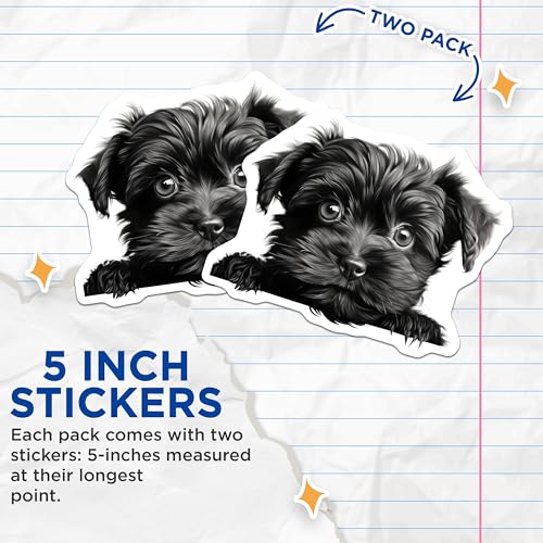(2 Pack) Cute Puppy Dog Stickers - Animal Lovers - Adorable Dog Art - 5" On Longest Side - Sticks to Smooth Flat Surfaces - Made in USA - BMCS9815
