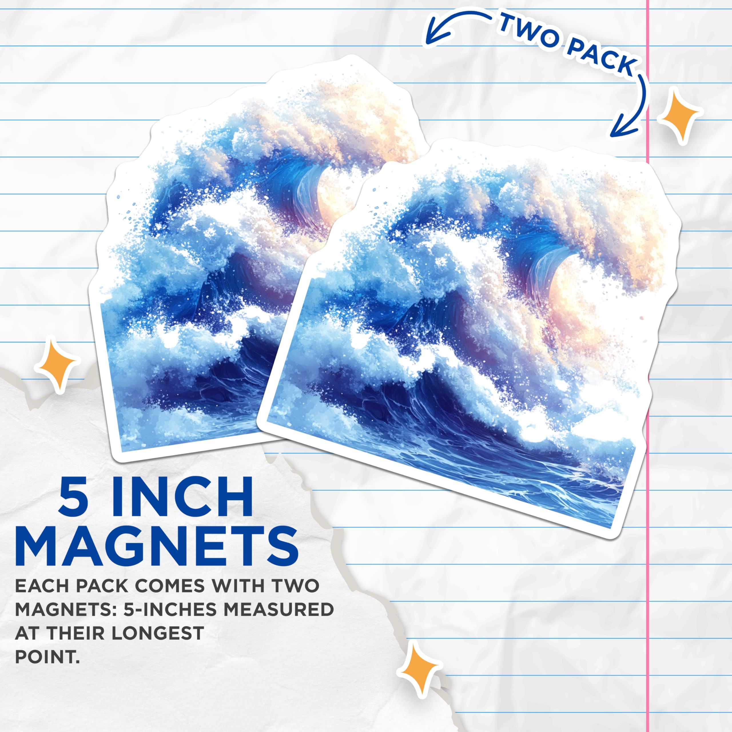 (2 Pack) Crashing Wave Magnets - Vibrant Ocean Art - Coastal Home Decor - 5 Inches On Longest Side - Thick Durable Magnet - Made in USA - MAG24766