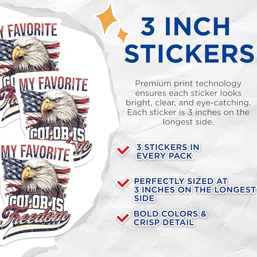 (3 Pack) Freedom Decals - American Eagle Art - Patriotic Decals - 3 Inches On Longest Side - Easy Peel & Apply - Made in USA - 3MCS1069