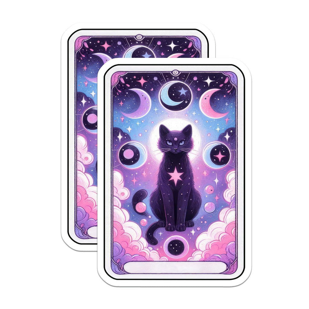 (2 Pack) Mystical Black Cat Magnets - Lunar Cycle Artwork - Cosmic Feline Charm - 5 Inches On Longest Side - Thick Durable Magnet - Made in USA - MAG23115