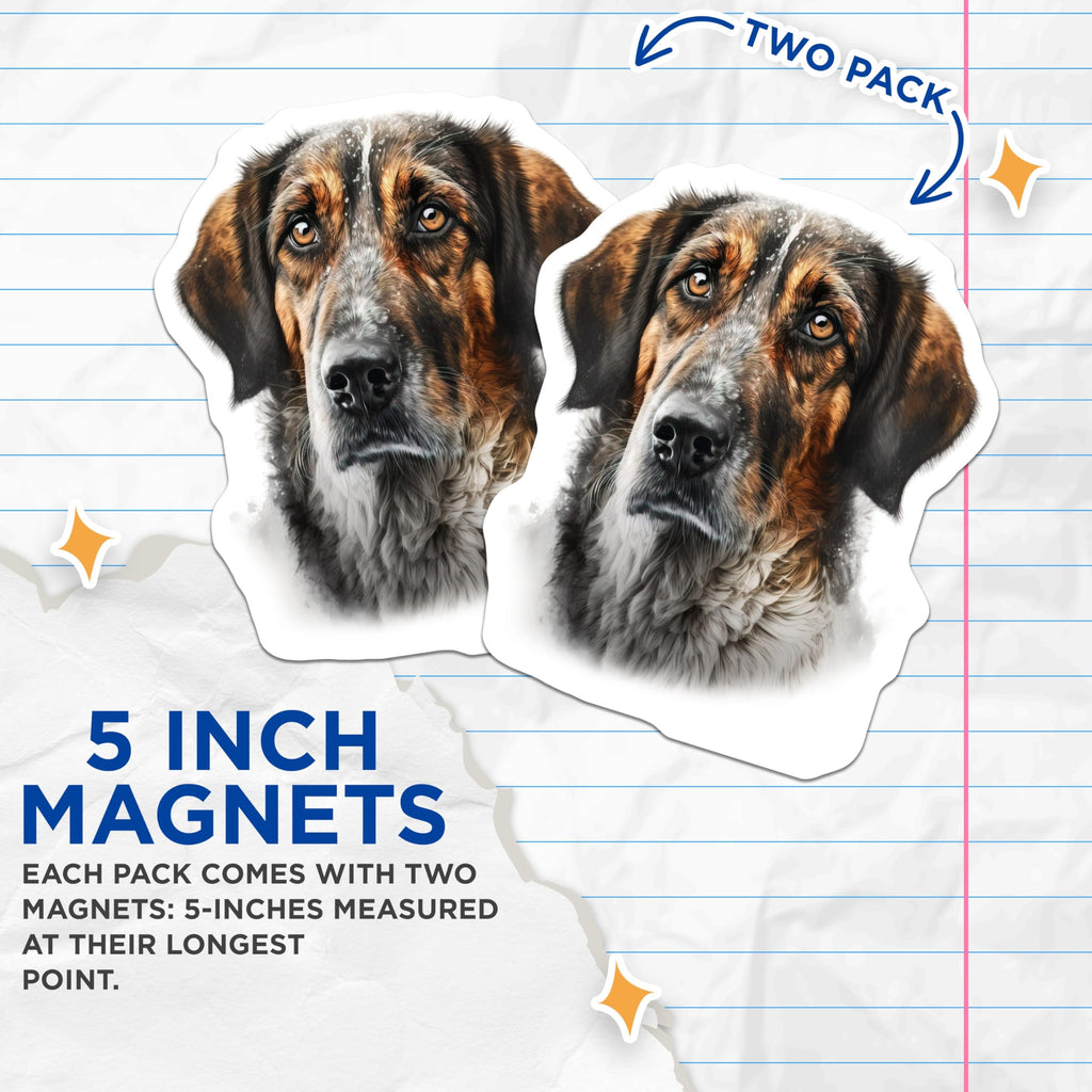 (2 Pack) Brindle Dog Portrait Magnets - Rustic Pet Animal Art - Dog Lover Fridge Decor - 5 Inches On Longest Side - Thick Durable Magnet - Made in USA - MAG26402