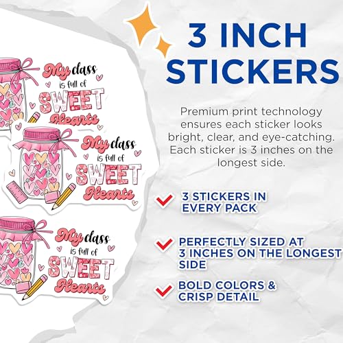 (3 Pack) Sweet Hearts Decals - Classroom Decor - Teacher Appreciation Decals - 3 Inches On Longest Side - Easy Peel & Apply - Made in USA - 3MCS6406