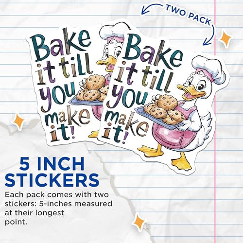 (2 Pack) Baking Quote Stickers - Funny Kitchen Decor - Cute Duck Character - 5" On Longest Side - Sticks to Smooth Flat Surfaces - Made in USA - BMCS8545