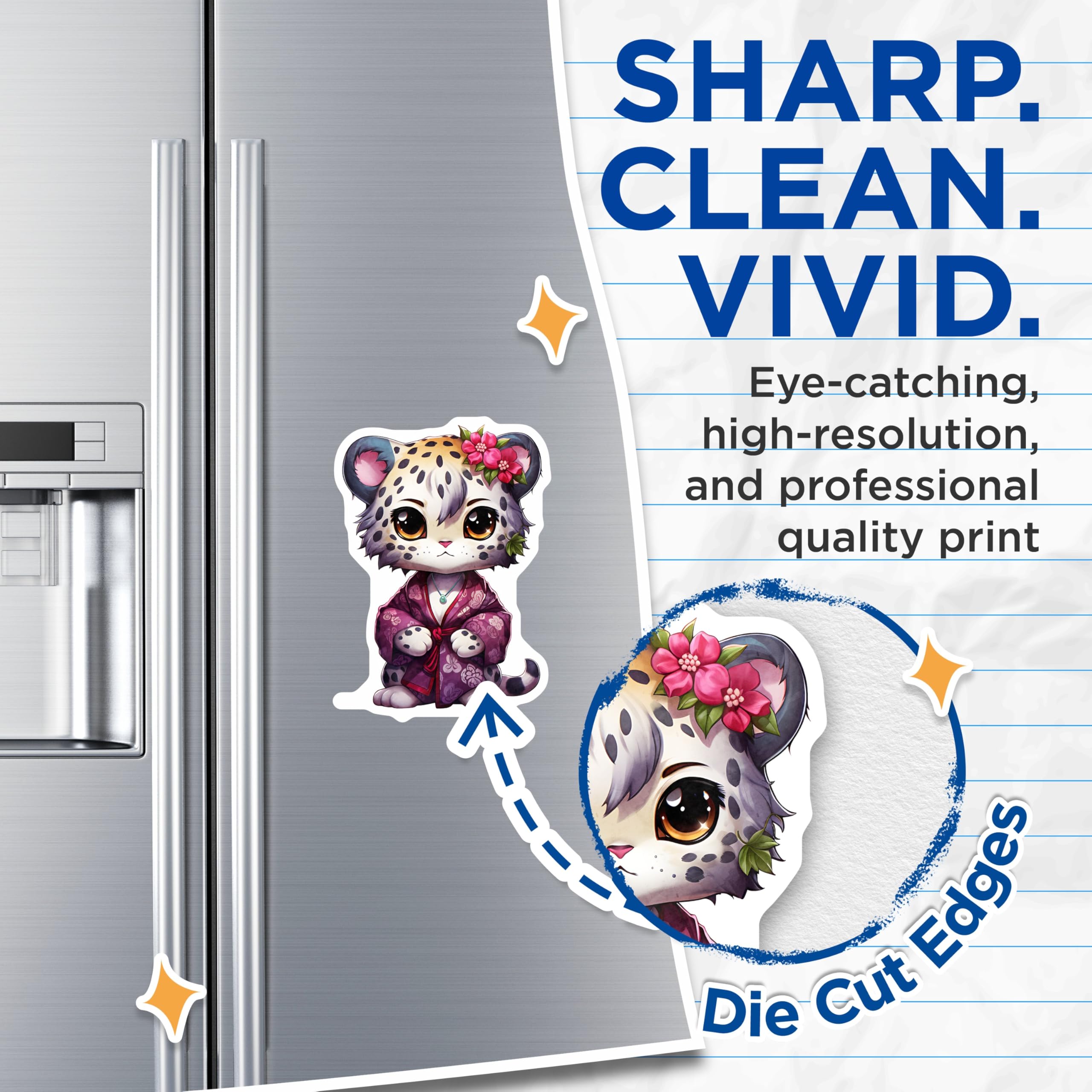 (2 Pack) Snow Leopard Magnets - Cute Animal Artwork - Fridge Decoration - 5" On Longest Side - Premium Magnet - for Cars, Refrigerators, Toolboxes, Lockers - Made in USA - MAG16891